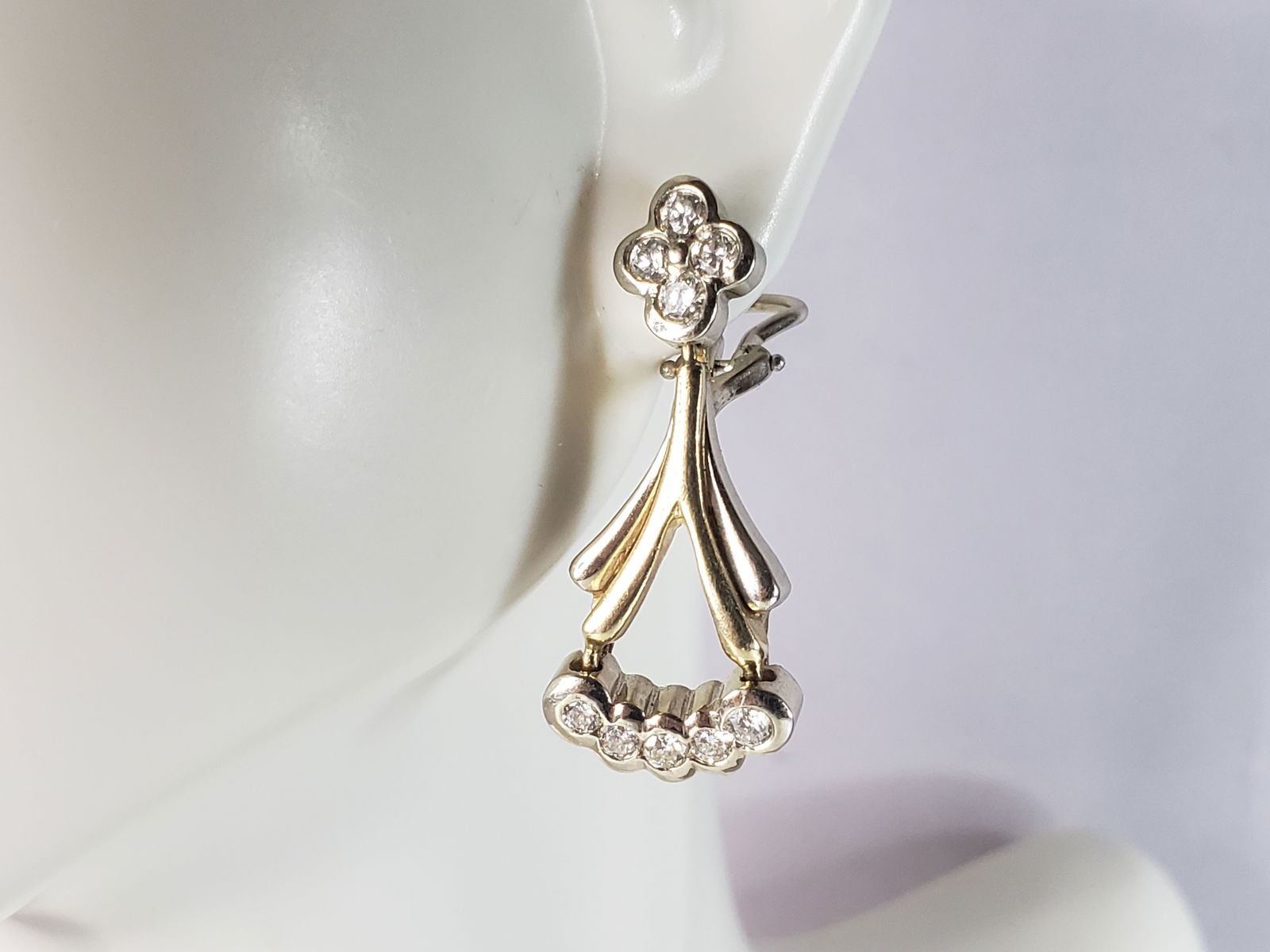 Womens Vintage Estate 14K Yellow & White Gold Diamond Earrings (1 of 4)