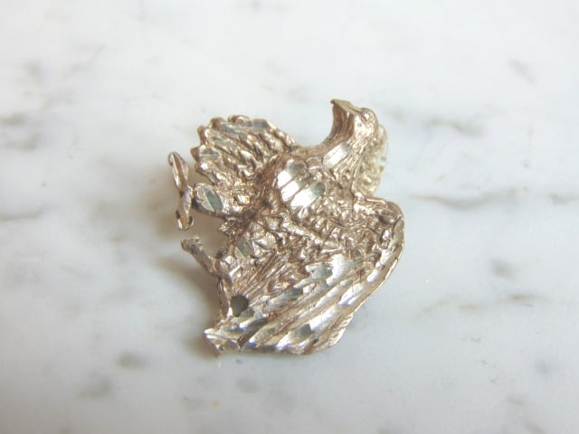Womens Vintage Sterling Silver Bald Eagle Pendant: FOR SALE IS THIS LOVELY VINTAGE STERLING SILVER BALD EAGLE PENDANT. THE TOTAL WEIGHT IS 6.6g. THE PENDANT MEASURES 1" WIDE BY 1" LONG. MAKES A GREAT GIFT FOR THAT SPECIAL SOMEONE. ANY QUESTIONS, PLEAS