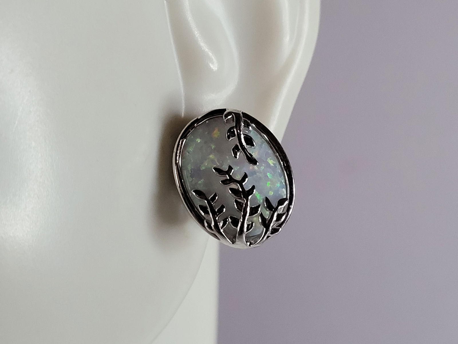 Womens Sterling Silver Modernist Opal Earrings (1 of 4)