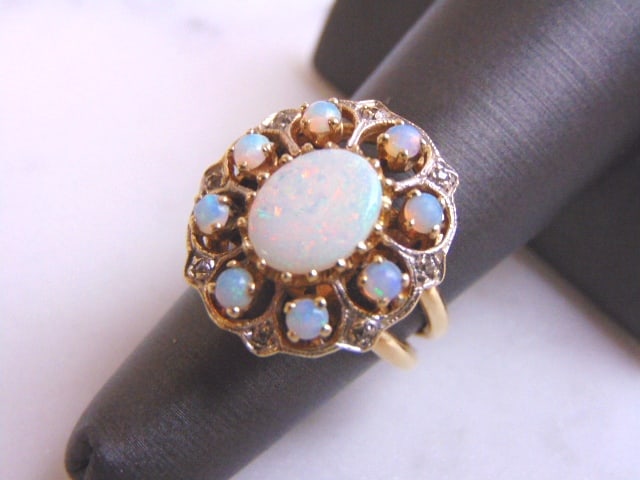 Women's Vintage Estate 14k Gold Opal & Diamond Ring (1 of 4)