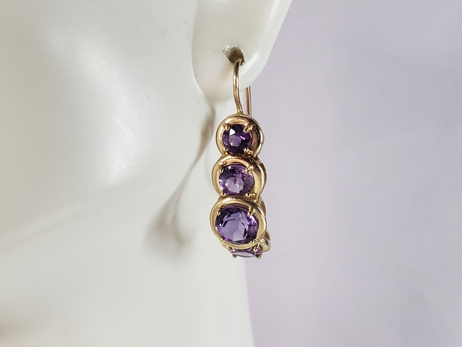 Pr Womens Vintage Estate 14K Gold Amethyst Earrings (1 of 4)