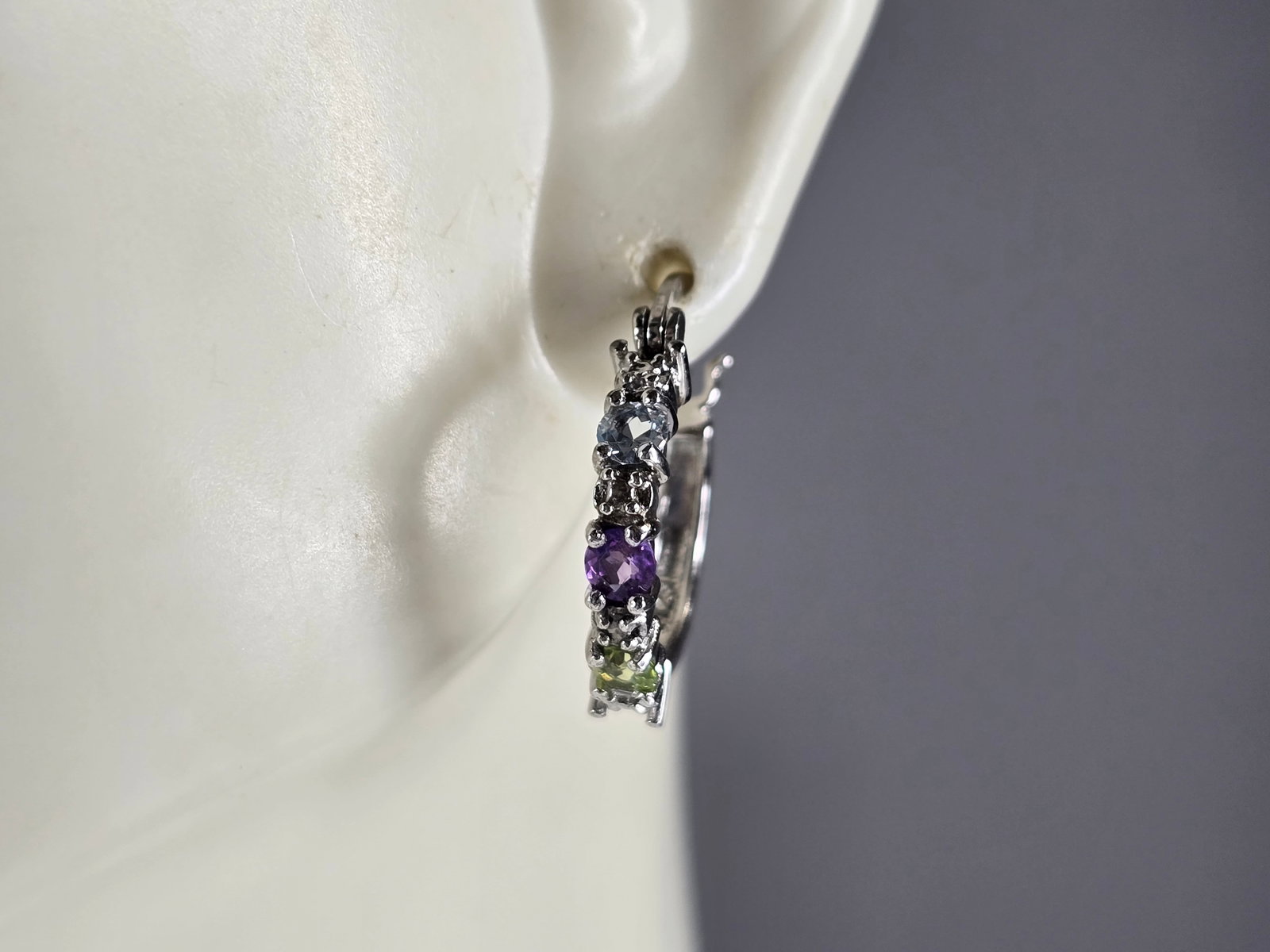 Womens Estate Sterling Silver Multi Stone Hoop Earrings (1 of 3)