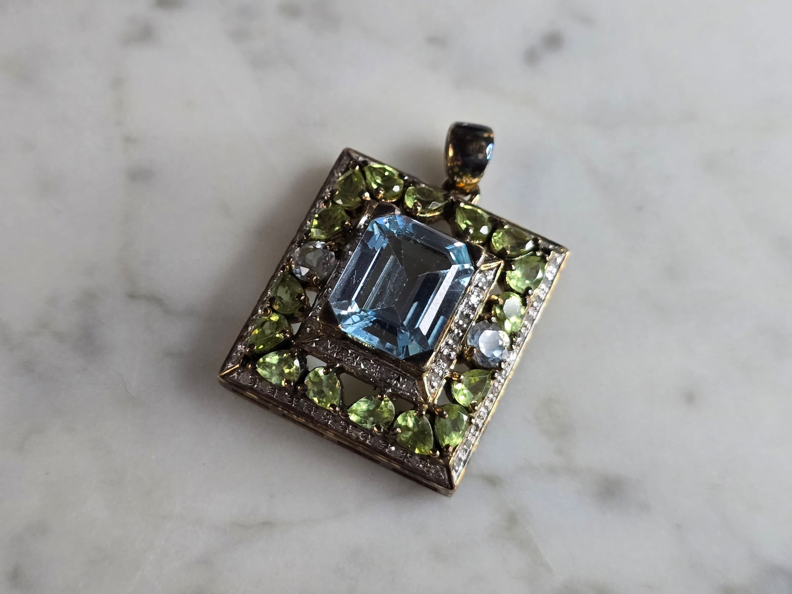 Womens Vintage Estate Sterling Silver Multi Stone Pendant (1 of 3)