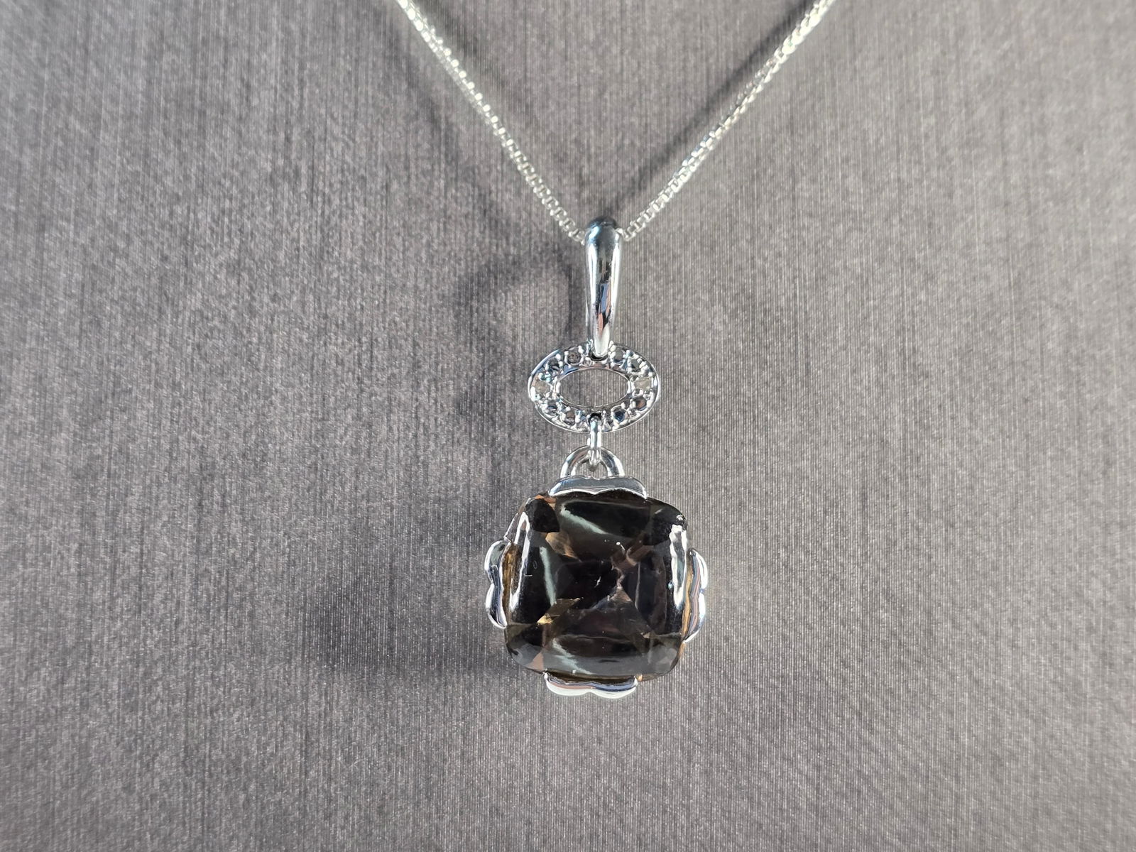 Womens Vintage Estate Sterling Silver Smoky Quartz Pendant Necklace (1 of 4)