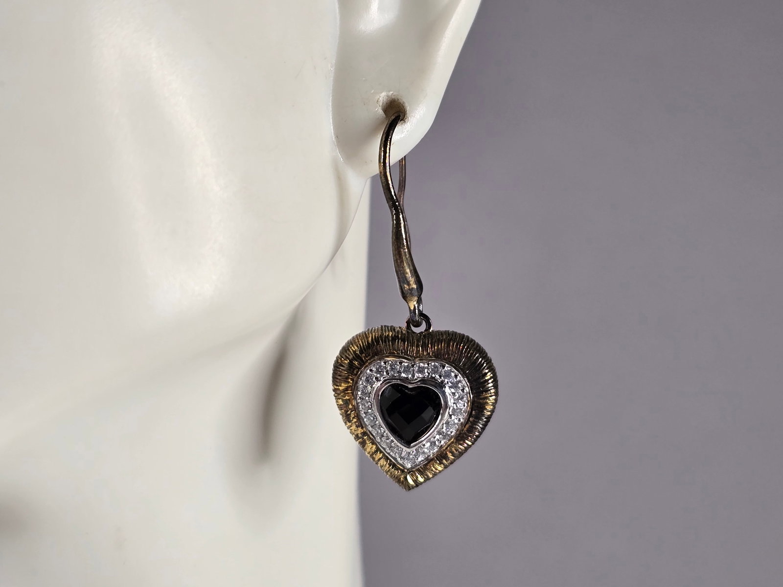 Womens Vintage Estate Sterling Silver Gold Tone Heart Earrings (1 of 4)