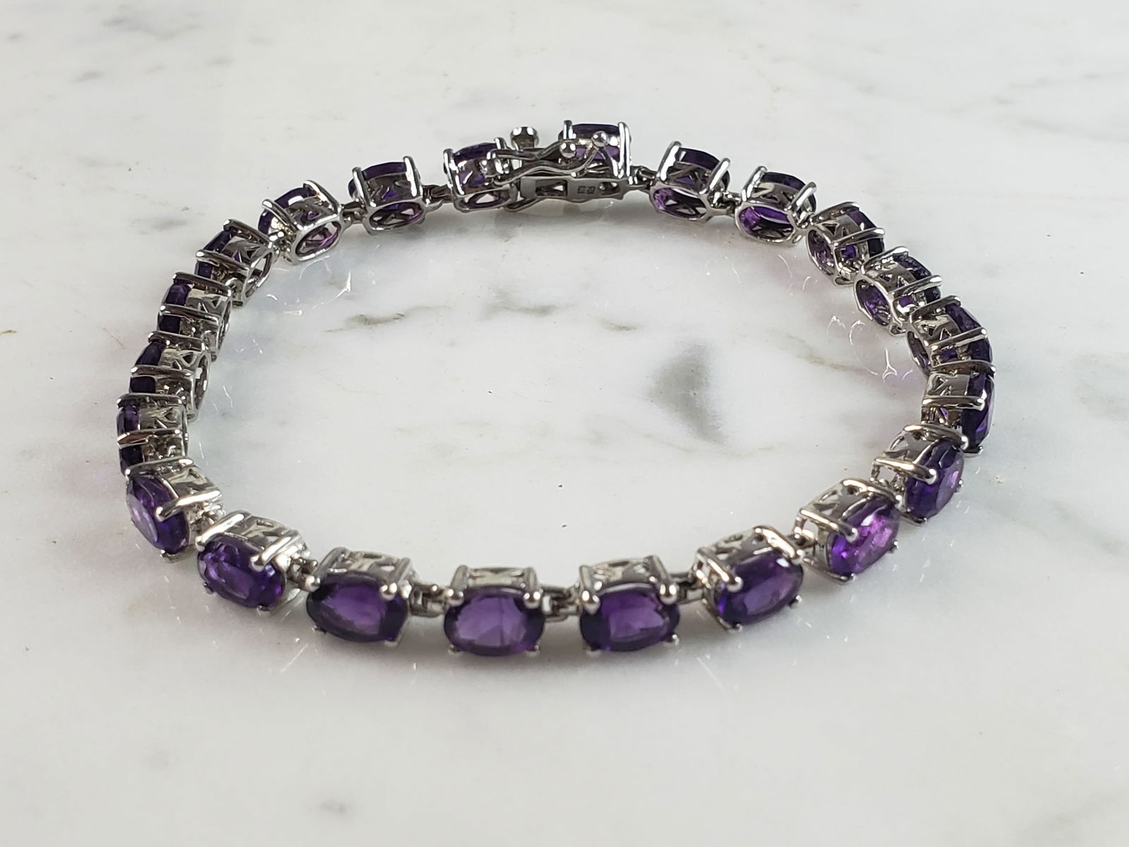 Womens Vintage Estate Sterling Silver Amethyst Colored Bracelet (1 of 5)