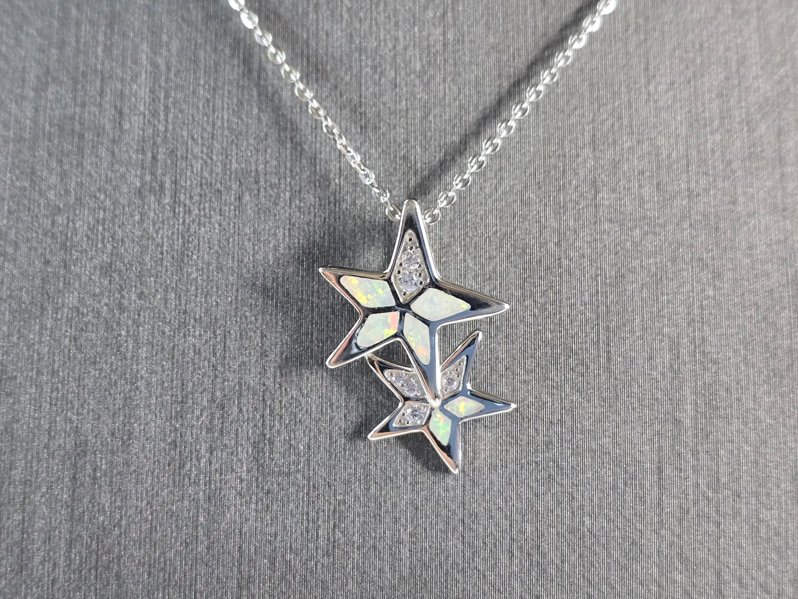 Womens Sterling Silver Opal Star Pendant Necklace (1 of 4)