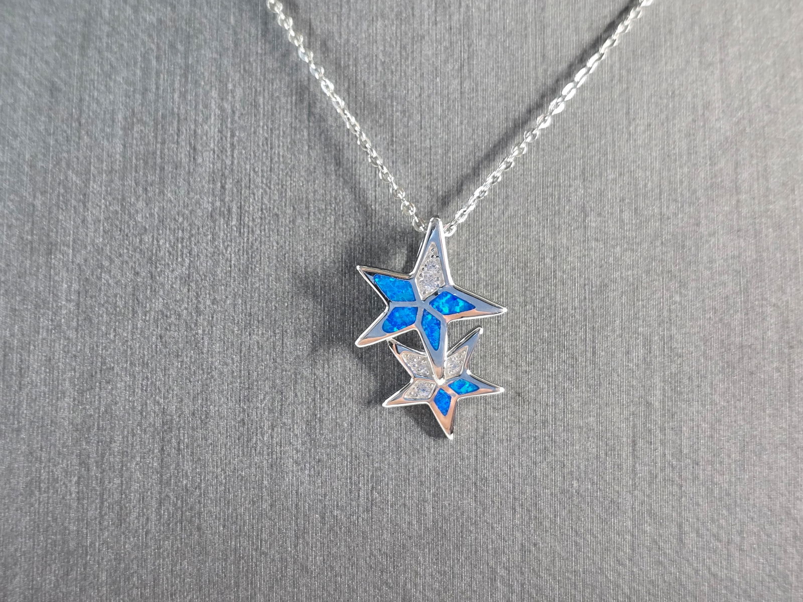 Womens Sterling Silver Blue Opal Star Pendant Necklace (1 of 4)