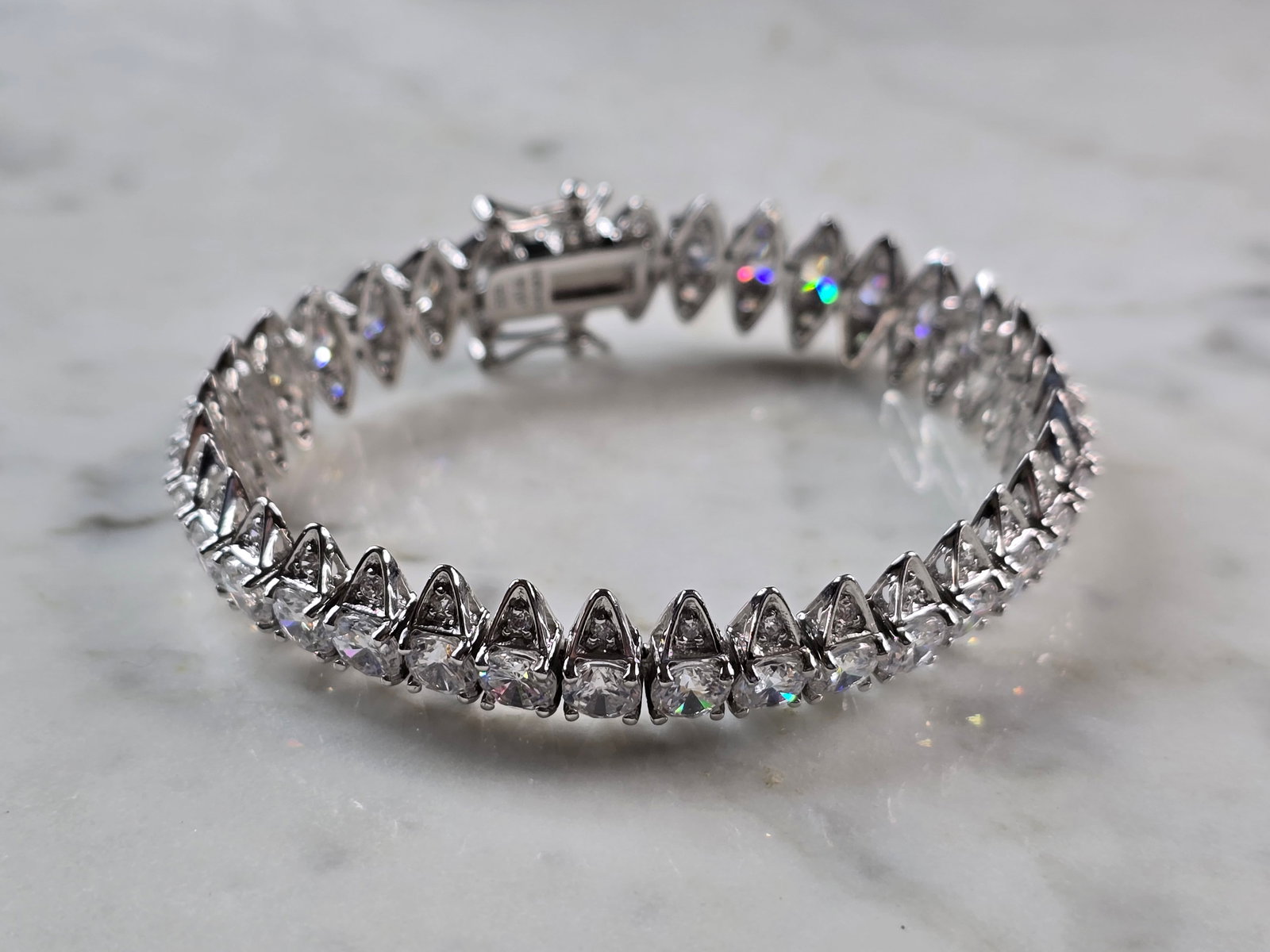 Womens Vintage Estate Sterling Silver CZ Art Deco Style Bracelet (1 of 4)