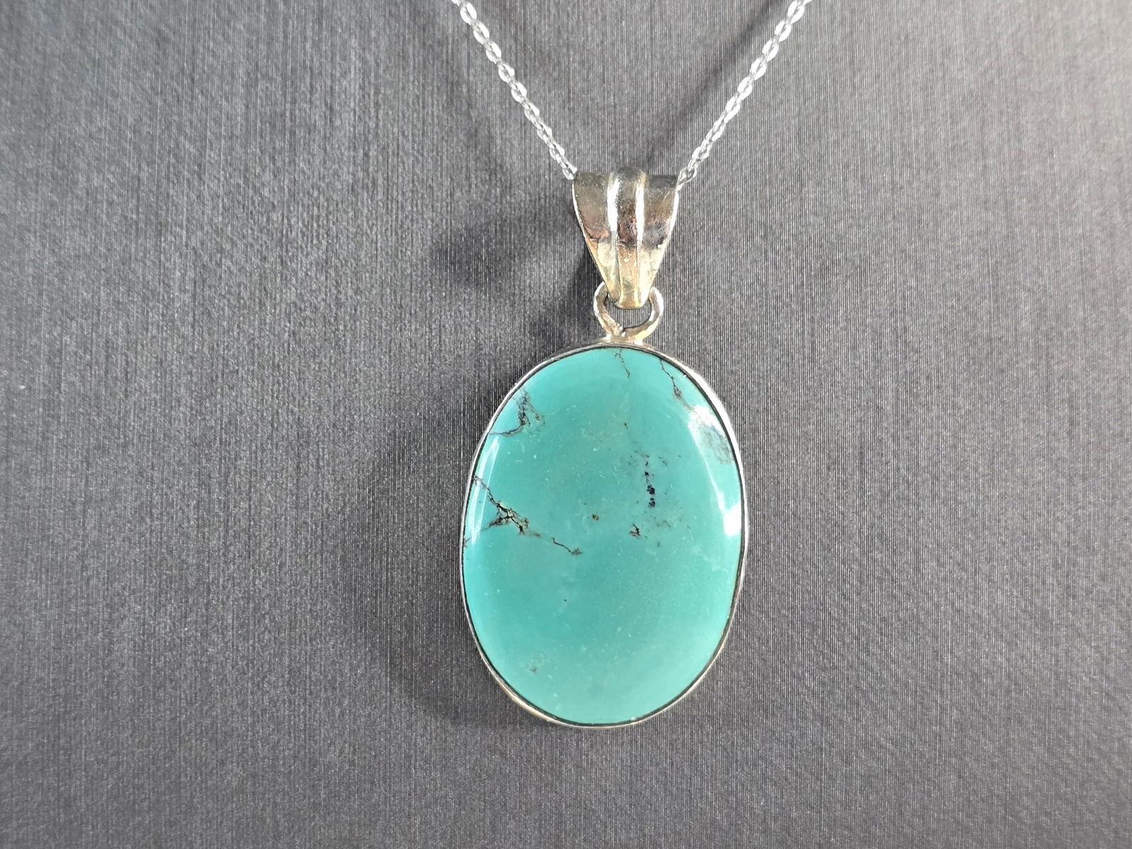Womens Vintage Estate Sterling Silver Turquoise Pendant & Necklace (1 of 4)