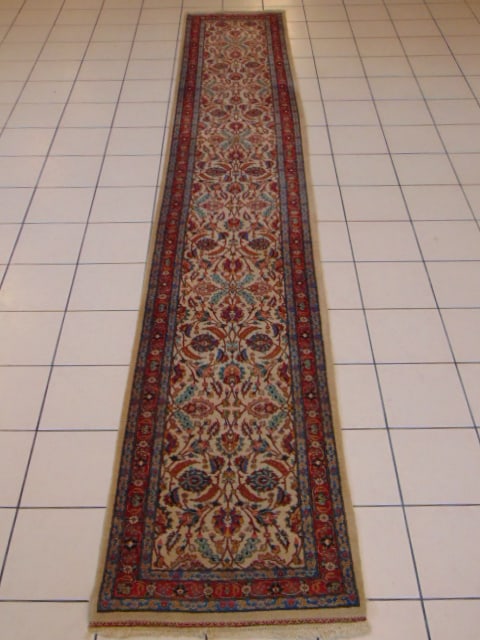 Vintage Estate Decorative Handmade Middle Eastern Runner Rug: A BEAUTIFUL VINTAGE ESTATE DECORATIVE HANDMADE MIDDLE EASTERN RUNNER RUG THAT MEASURES 15' BY 2' 6" . RUG IS MADE FROM 100% WOOL. RUG HAS SOME BLEMISHES AS SEEN IN THE PICTURES, WOULD BE BUYING AS IS.