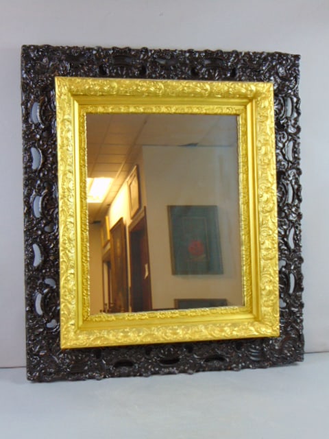 Decorative Antique Wall Mirror: A DECORATIVE ANTIQUE WALL MIRROR THAT MEASURES ABOUT 32" BY 28". CONDITION LOOKS GOOD BUT I THINK THE MIRROR WAS REDONE AT SOME POINT. STILL A VERY NICE DECORATORS PIECE. SHIPPING AND HANDLING IS $80