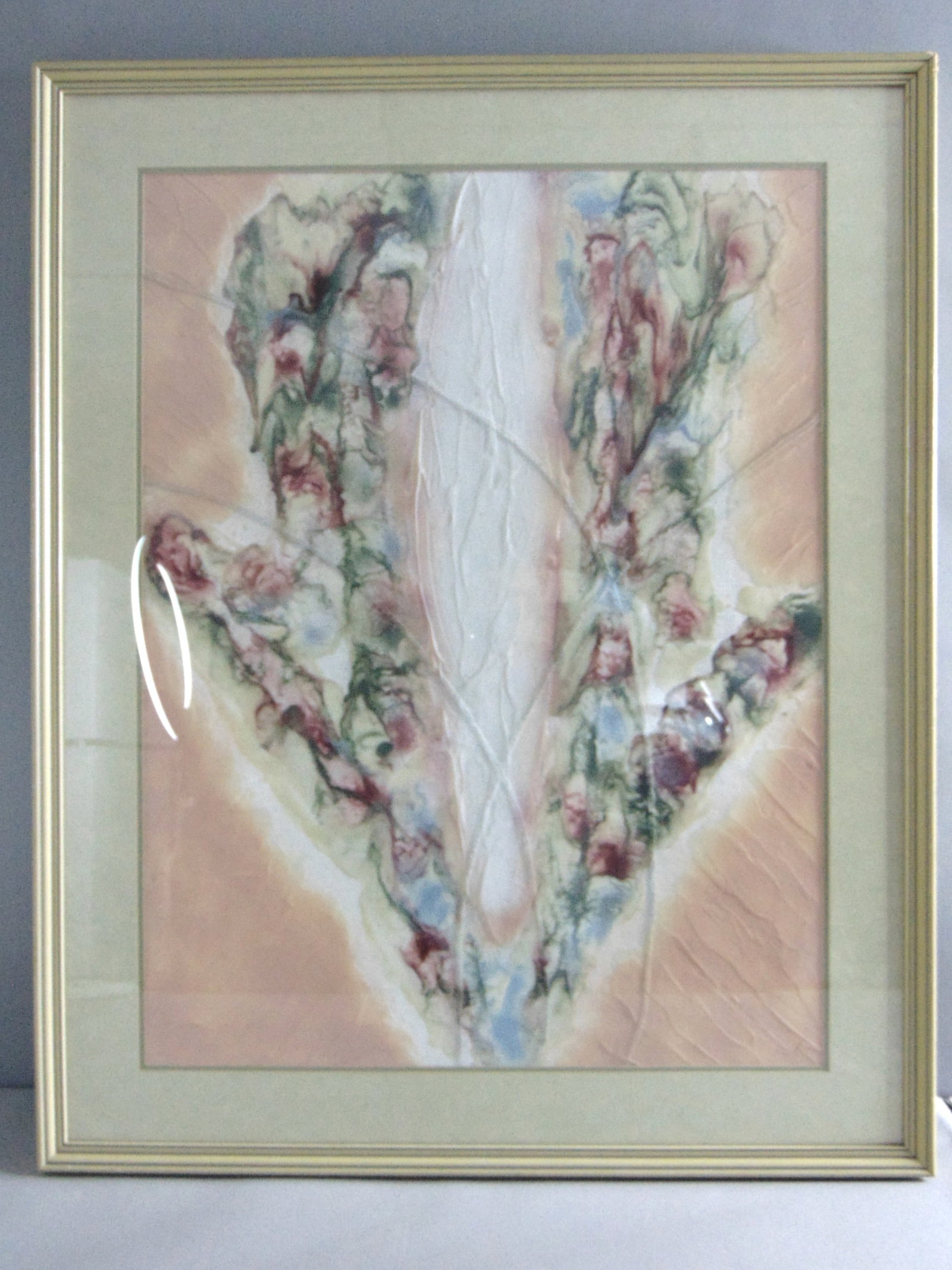 Vintage Modern Abstract Framed Original Artwork: A VINTAGE MODERN ABSTRACT FRAMED ORIGINAL ARTWORK THAT MEASURES 33 1/2" BY 41 3/4" WITH THE FRAME. CONDITION IS GOOD FOR ITS AGE BUT THE FRAME DOES HAVE SOME BLEMISHES ON THE FRAME. NOT SURE WHO THE A