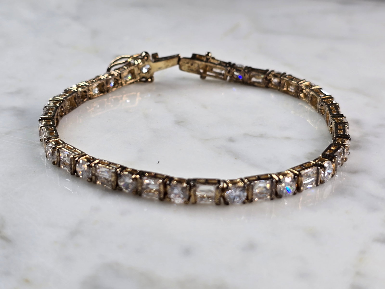Womens Vintage Estate Sterling Silver CZ Gold Tone Tennis Bracelet (1 of 5)