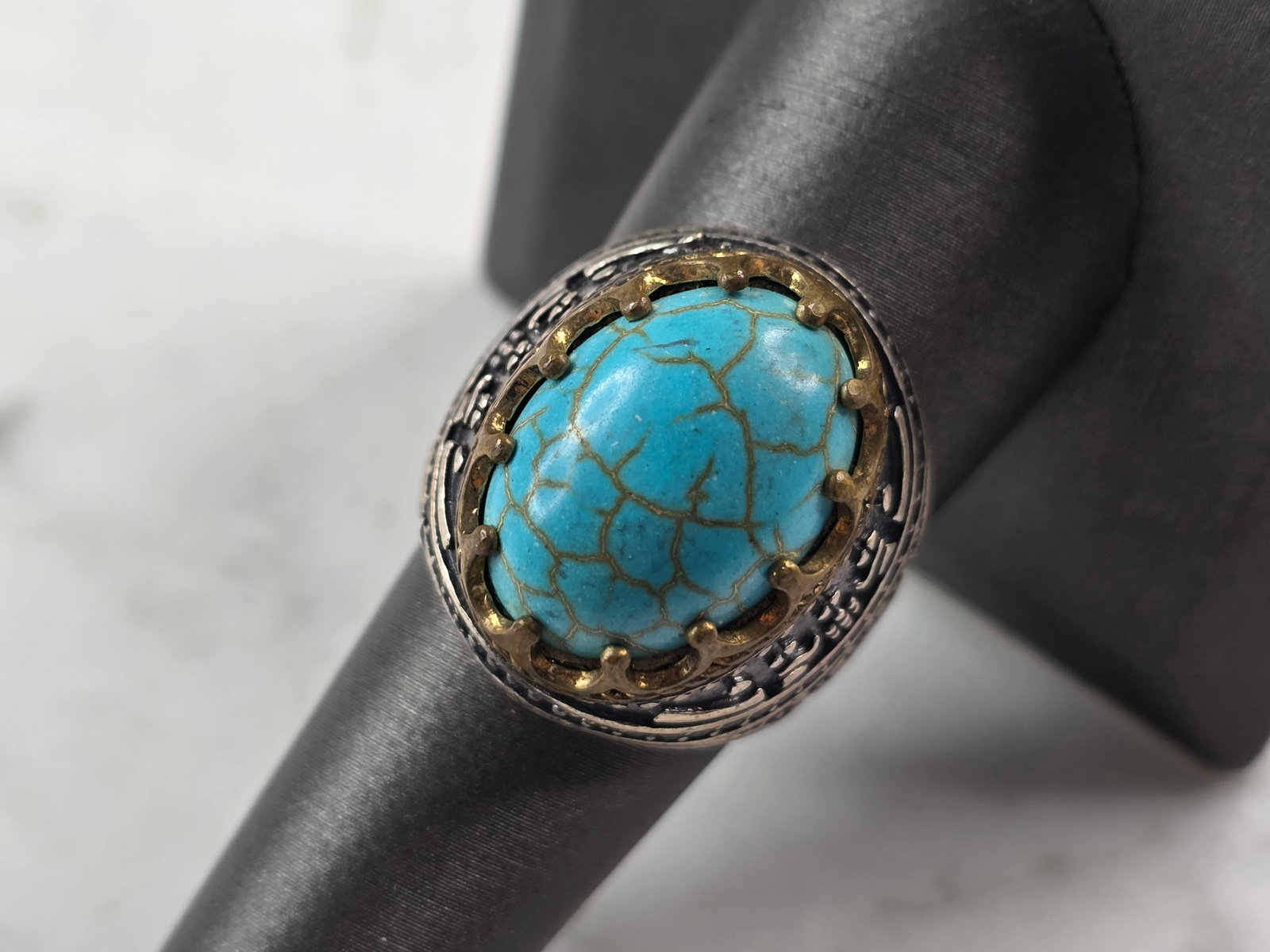 Mens Vintage Estate Sterling Silver Turquoise Ring (1 of 5)
