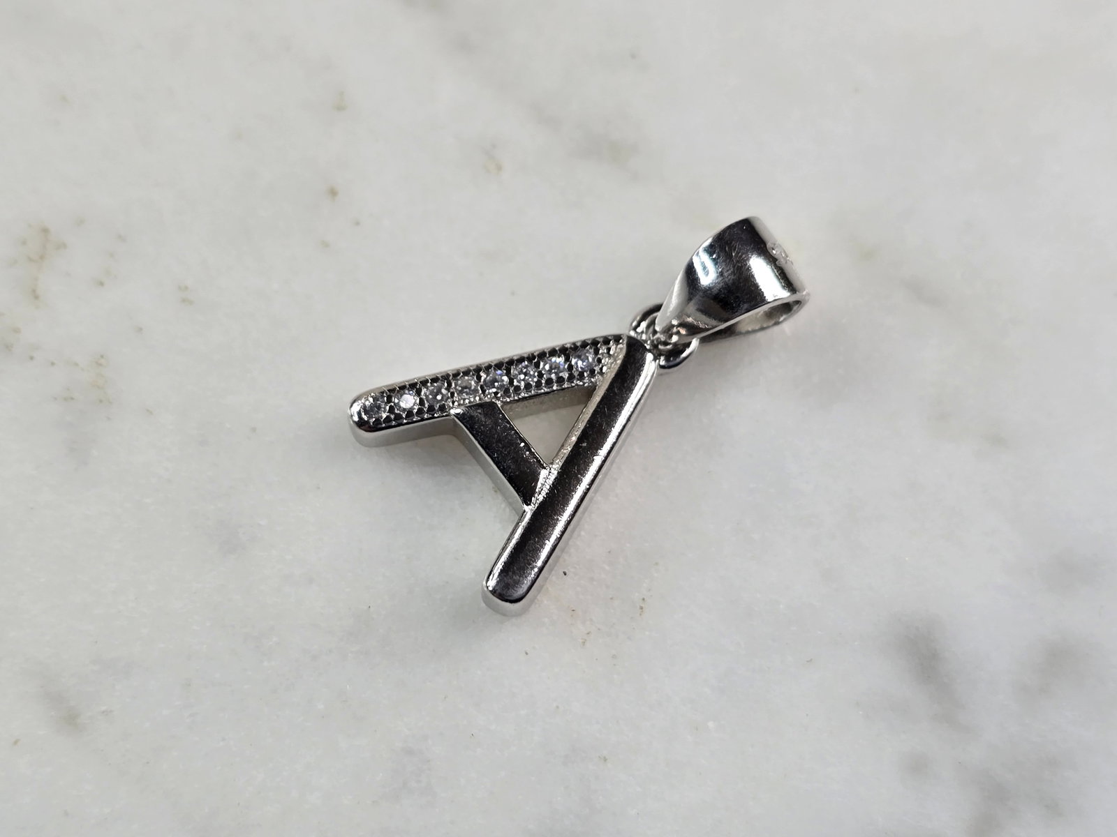 Womens Vintage Estate Sterling Silver CZ Letter "A" Pendant (1 of 3)