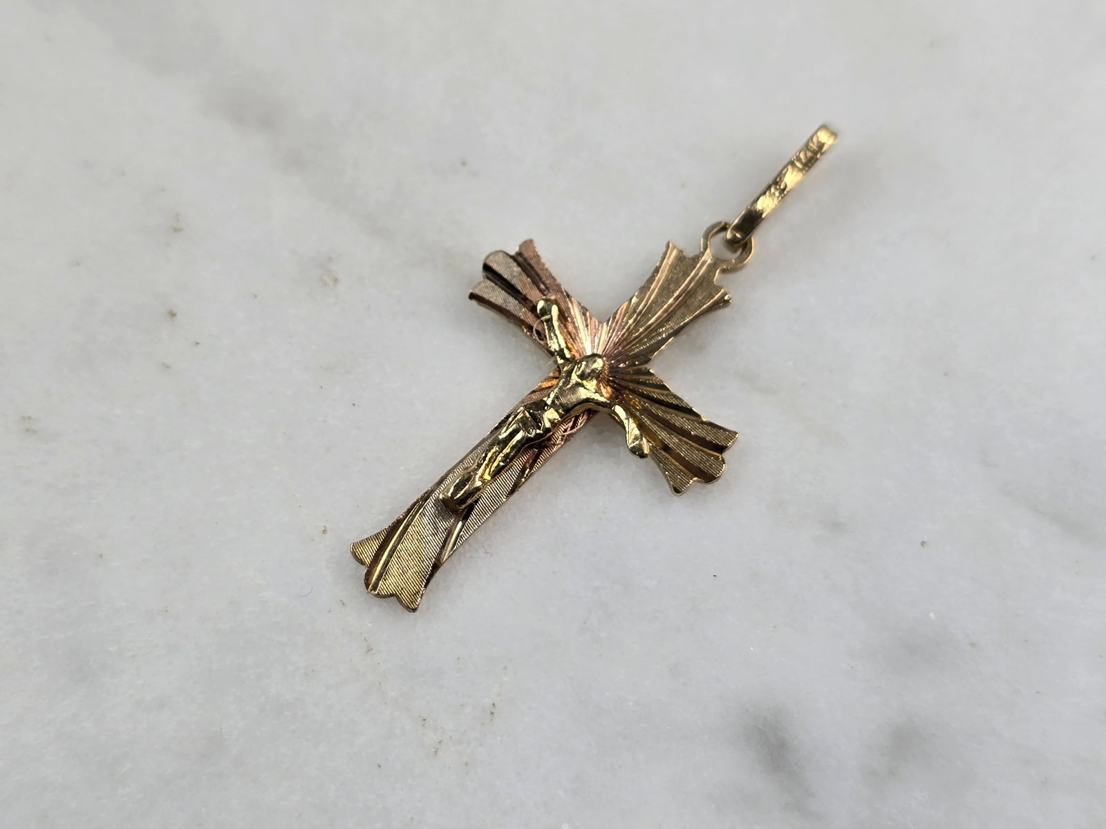 Vintage Estate 14k White & Yellow Gold Religious Cross Pendant (1 of 3)