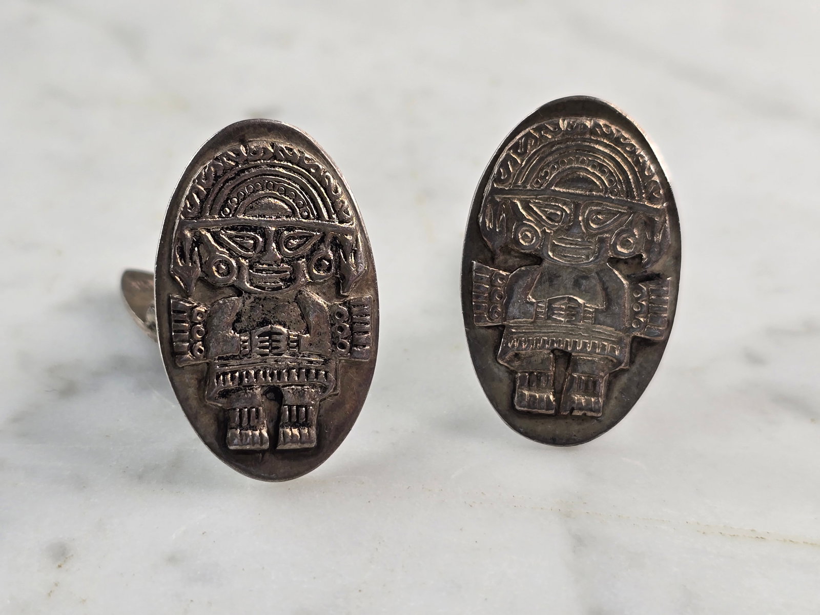 Mens Vintage Estate Sterling Silver Inca Cufflinks (1 of 3)