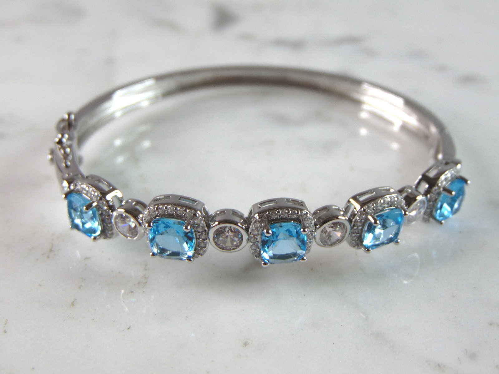Womens Vintage Estate Sterling Silver Topaz CZ Bangle Bracelet (1 of 4)