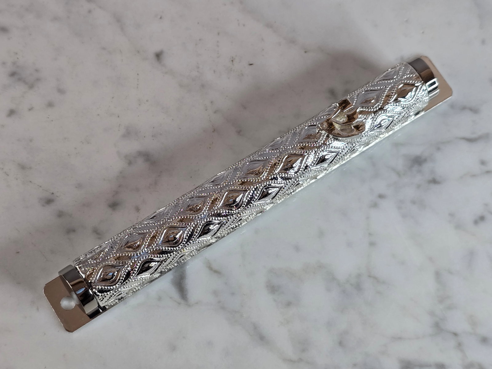 DECORATIVE COLLECTIBLE JEWISH OR JUDAICA JEWELED ENAMEL MEZUZAH (1 of 4)