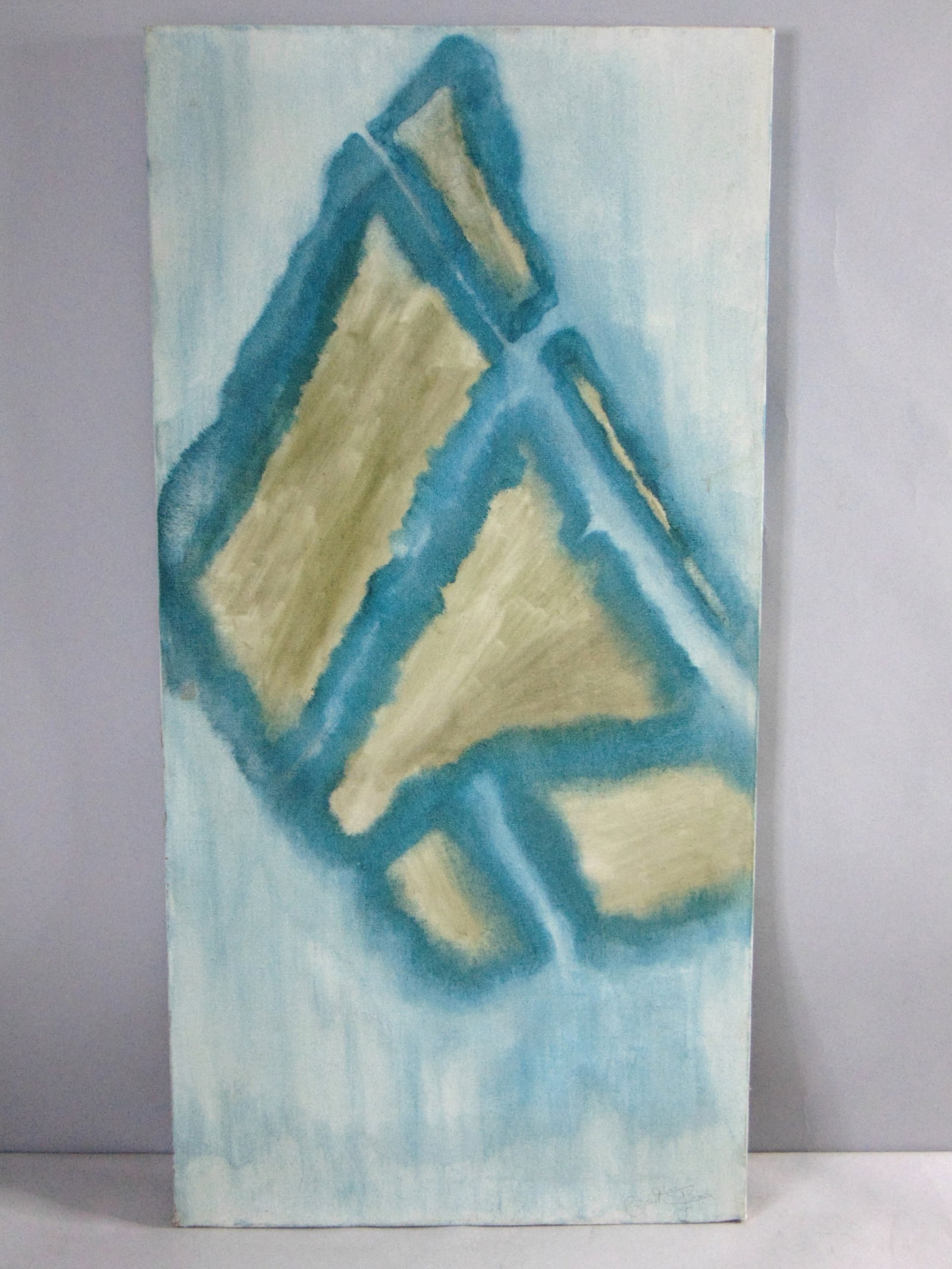 Vintage Estate Modern Abstract Signed Original Painting on Canvas: A VINTAGE ESTATE MODERN ABSTRACT SIGNED ORIGINAL PAINTING ON CANVAS THAT MEASURES 18" BY 36". PAINTING HAS SOME BLEMISHES AS SEEN IN THE PICTURES, WOULD BE BUYING AS IS. PAINTING IS SIGNED BY THE ARTI