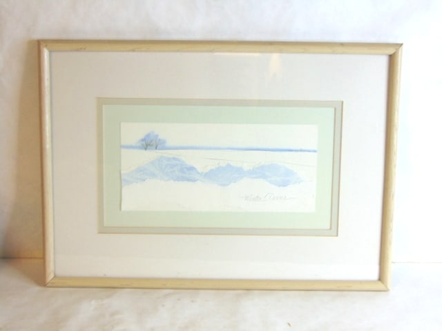 DECORATIVE KATE MOYNIHAN PAINTING WINTER SCENE: A LOVELY DECORATIVE ARTIST SIGNED WINTER SCENE PAINTING. PIECE MEASURES 20" BY 14" WITH THE FRAME. CONDITION LOOKS VERY NICE. SIGNATURE LOOKS LIKE "MOYNIHAN", AND IS BELIEVED TO BE DONE BY WELL KNOWN