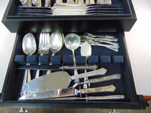 Heirloom Sterling Silver Damask Rose Flatware Set 179Pc - 4