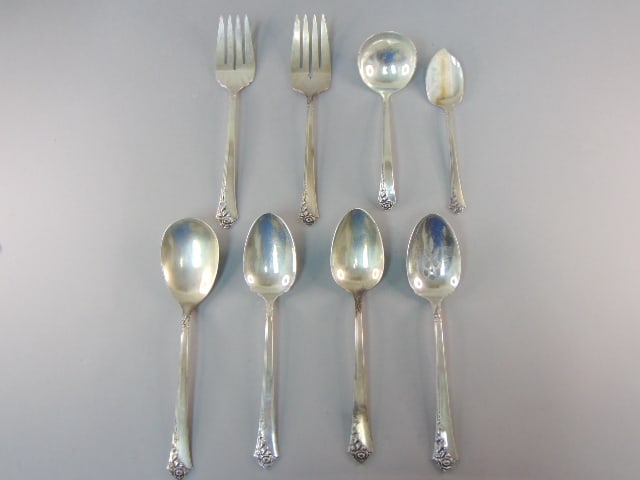 Heirloom Sterling Silver Damask Rose Flatware Set 179Pc - 9