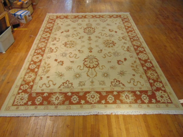 Vintage Estate Semi-Antique Handmade Indo Flatweave Rug: A BEAUTIFUL SEMI ANTIQUE HAND MADE HAND KNOTTED INDO FLATWEAVE RUG THAT MEASURES 9' BY 12'. RUG IS MADE FROM 100% WOOL. CONDITION IS GOOD . APPRAISED $7500