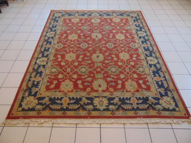 Vintage Estate Semi-Antique Handmade Indo Flatweave Rug: A BEAUTIFUL SEMI ANTIQUE HANDMADE HAND KNOTTED INDO FLATWEAVE RUG THAT MEASURES 8'BY 10'3". RUG IS MADE FROM 100% WOOL. CONDITION IS GOOD. APPRAISED $6000