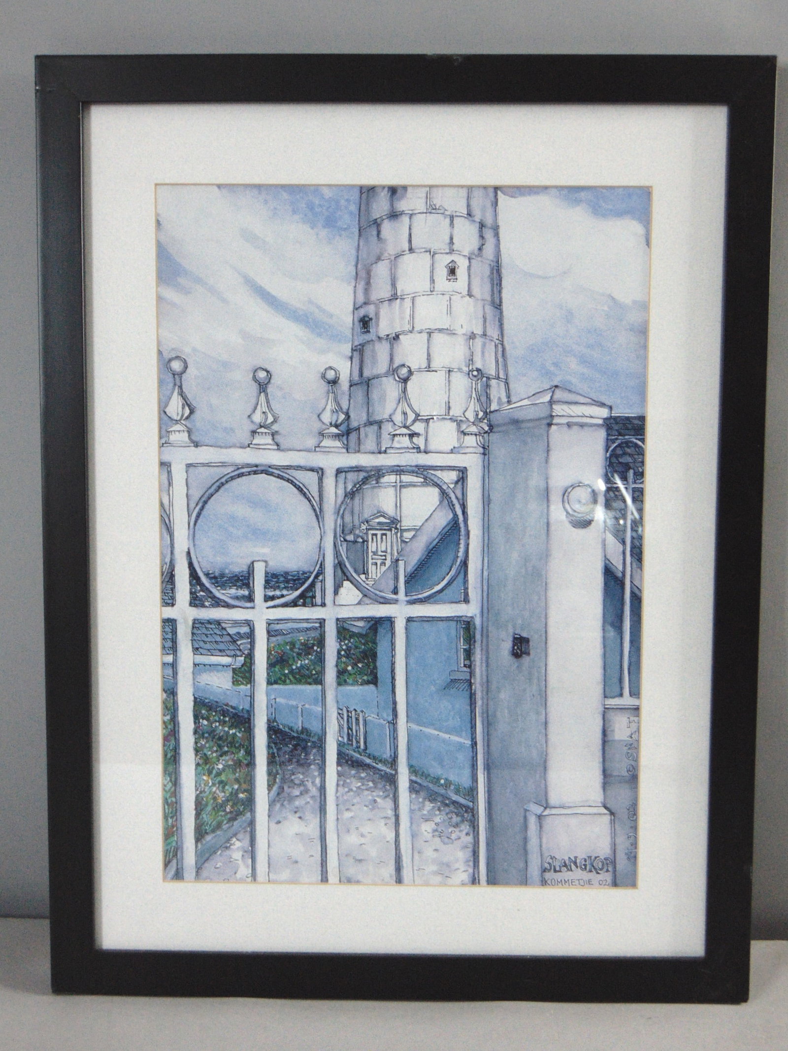 Vintage Artist Signed Slangkop Kommetjie Lighthouse Framed Art Print: FOR SALE IS THIS VINTAGE ARTIST SIGNED & DATED SLANGKOP KOMMETJIE LIGHTHOUSE FRAMED ART PRINT. OSNAT IS BELIEVED TO BE THE ARTIST BUT NOT SURE. THE FRAME MEASURES 16 1/4" BY 21 1/4". FRAME HAS SOME MI