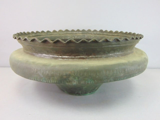 Vintage Antique Collectible Middle Eastern Copper Water Basin: FOR SALE IS THIS VINTAGE ANTIQUE COLLECTIBLE MIDDLE EASTERN COPPER WATER BASIN. THE BASIN MEASURES 6 3/4" TALL BY 15" WIDE. BASIN HAS DINGS AROUND THE BODY AS SEEN IN THE PICTURES, WOULD BE BUYING AS 