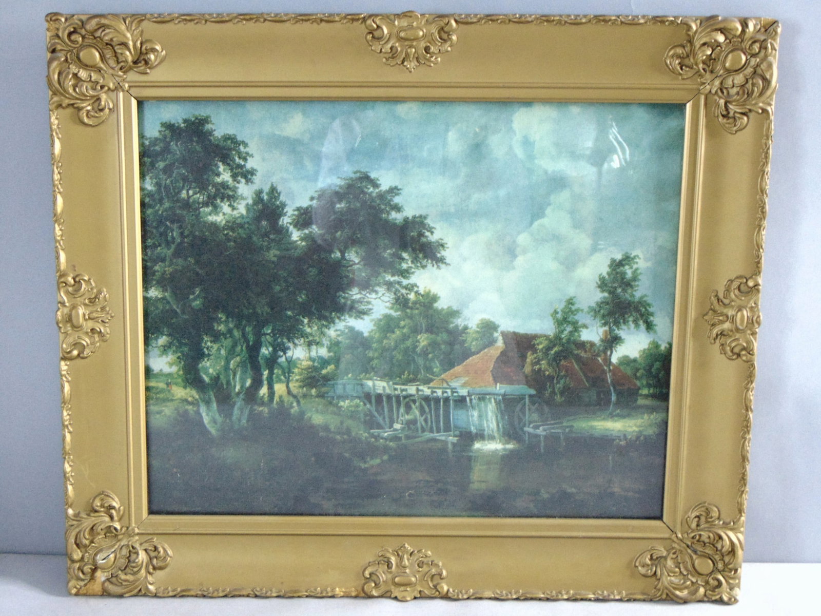 Vintage Estate Framed Landscape Art Print: FOR SALE IS THIS VINTAGE ESTATE FRAMED LANDSCAPE ART PRINT. THE FRAME MEASURES 25 3/4" BY 21 3/4". FRAME HAS SOME BLEMSHES AND CHIPS AS SEEN IN THE PICTURES, WOULD BE BUYING AS IS. ANY QUESTIONS PLEAS