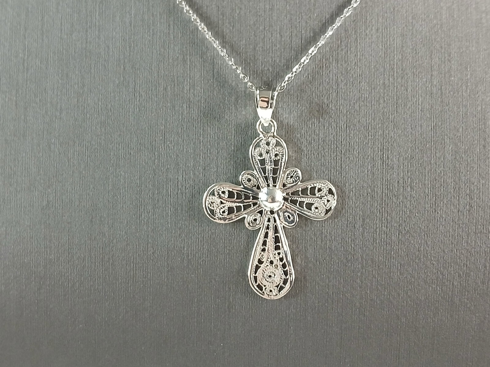 Womens Sterling Silver Religious Filigree Cross Pendant Necklace (1 of 4)
