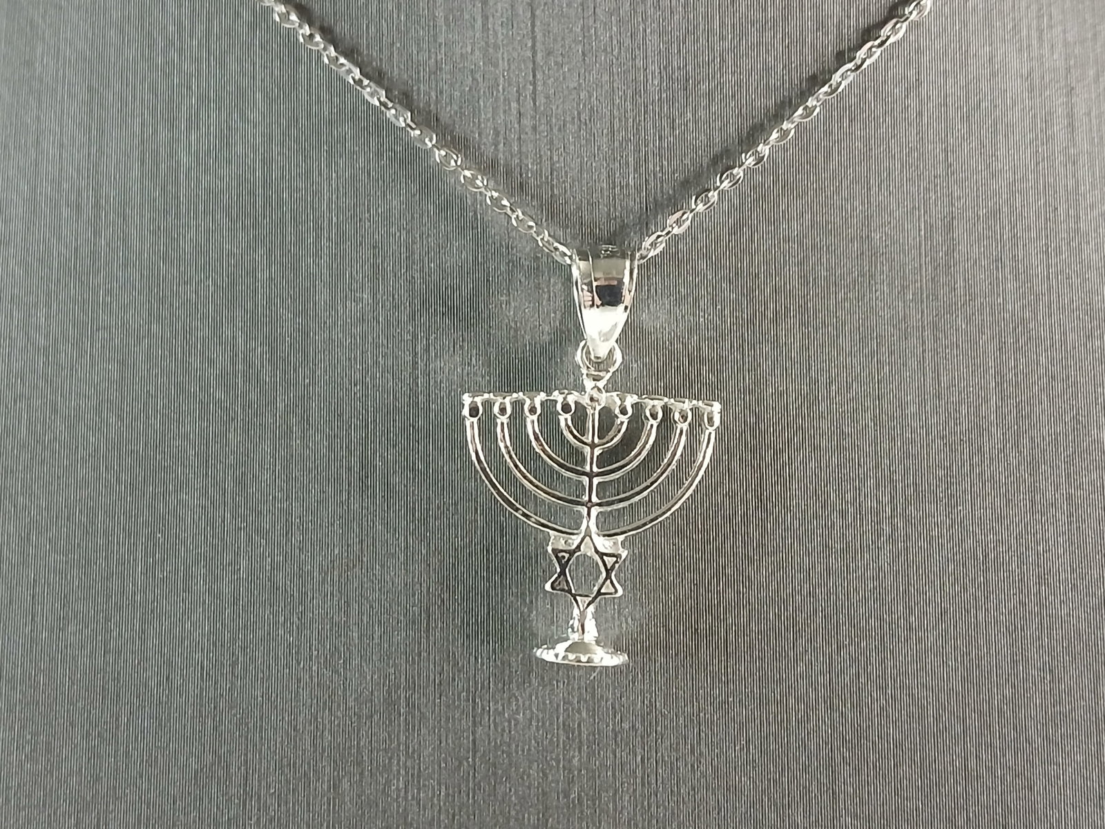 Womens Sterling Silver Jewish Judaica Hebrew Menorah Pendant Necklace (1 of 4)