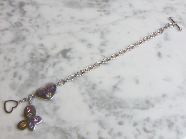 Womens Vintage Sterling Silver Love Charm Bracelet (1 of 3)