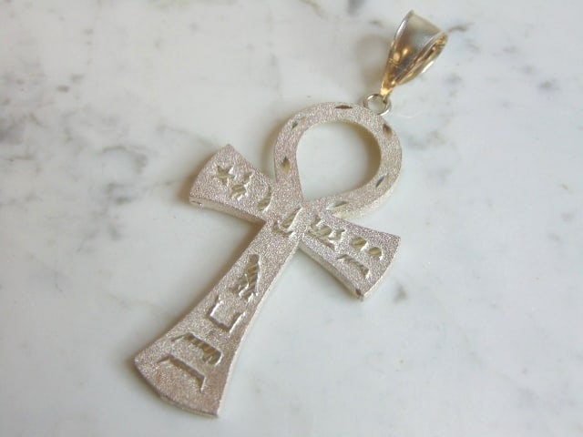 Sterling Silver Egyptian Hieroglyphics Cross Pendant (1 of 2)