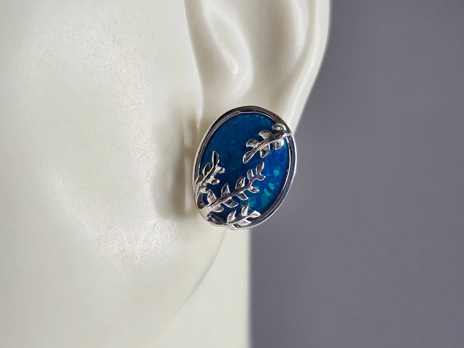 Womens Sterling Silver Modernist Blue Opal Earrings (1 of 4)