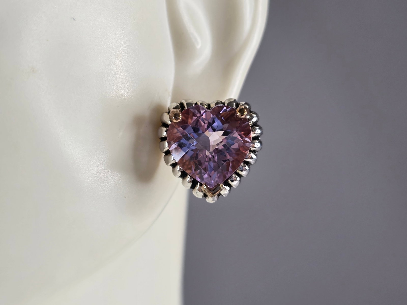 Womens Estate Sterling Silver Rose Gold Tone Amethyst Heart Earrings (1 of 4)