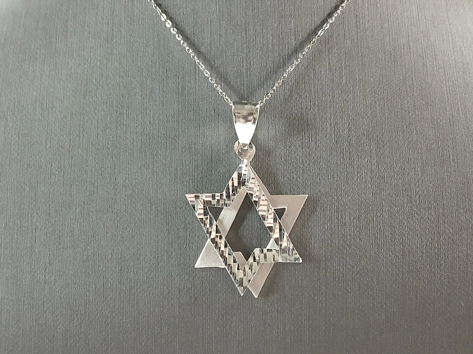 Womens Sterling Silver Modernist Star of David Pendant Necklace (1 of 5)