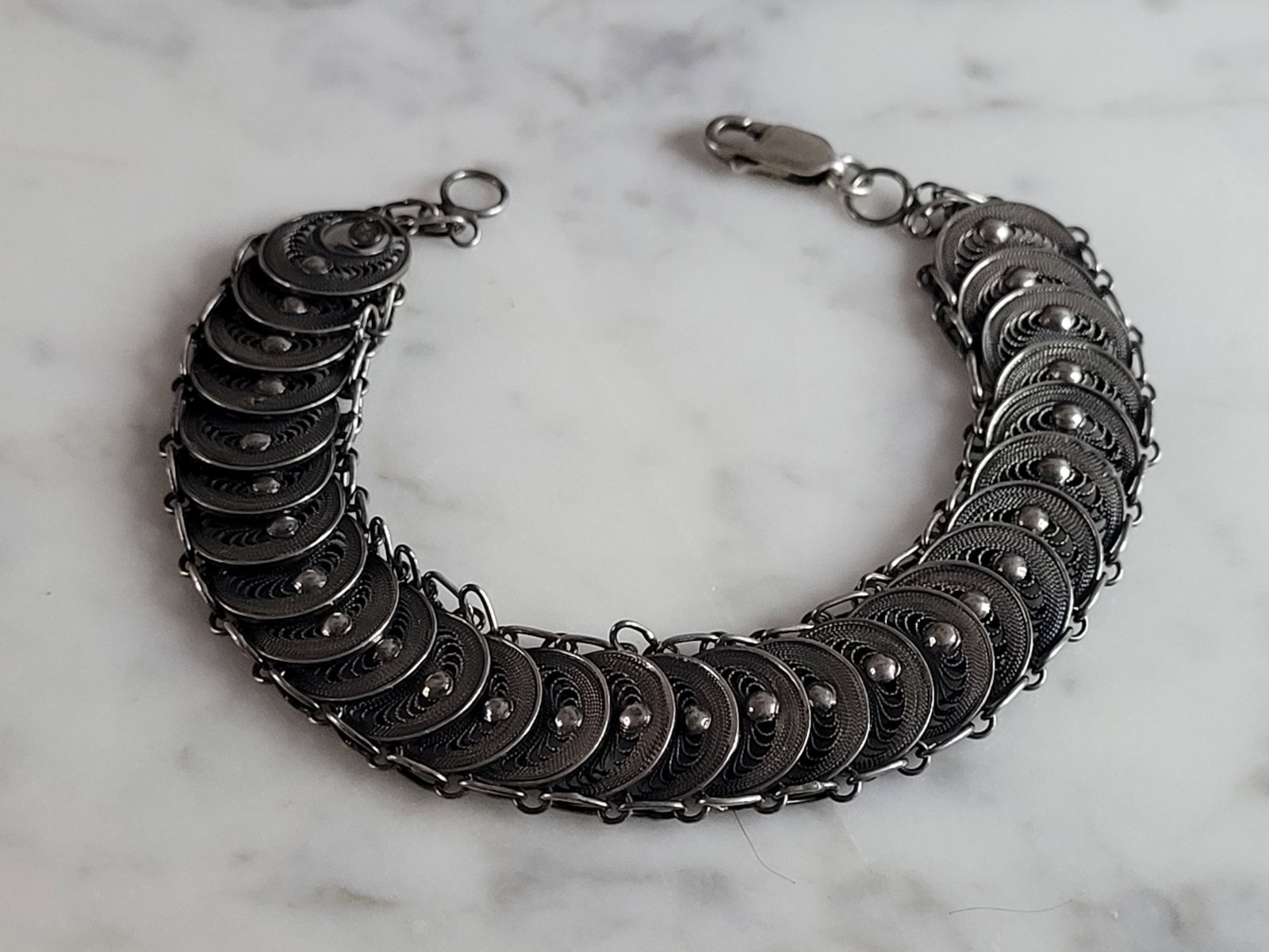 Womens Vintage Estate Sterling Silver Filigree Bracelet (1 of 4)