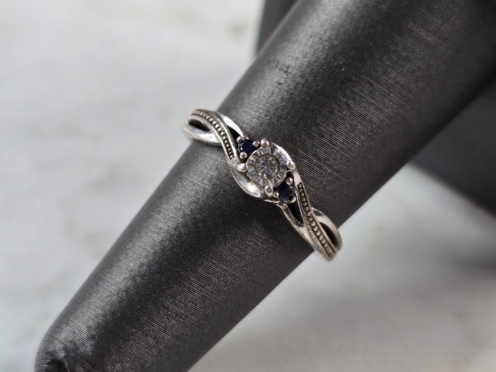 Womens Vintage Estate Sterling Silver Diamond Sapphire Ring (1 of 6)