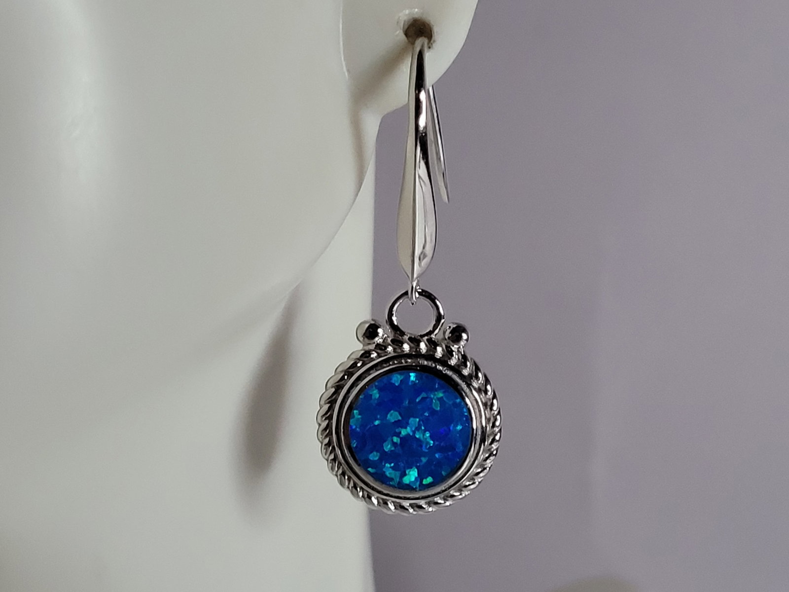 Womens Sterling Silver Modernist Blue Opal Earrings (1 of 4)