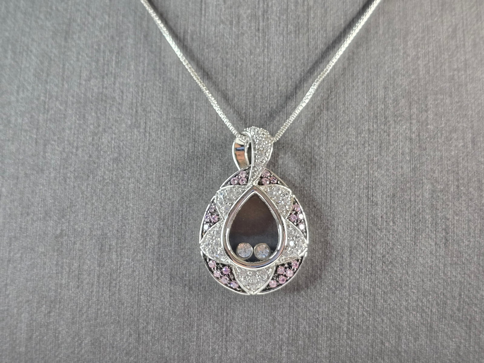 Womens Estate Sterling Silver Modernist Amethyst CZ Pendant Necklace (1 of 4)