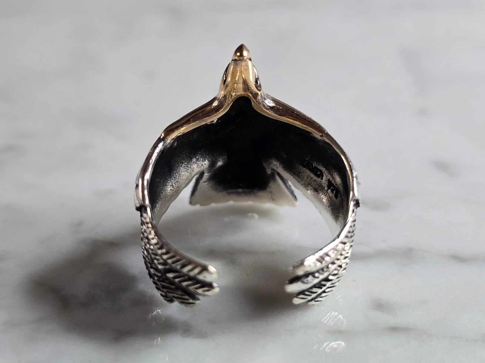 Mens Sterling Silver Two Tone Eagle Ring - 3