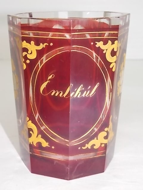 RARE ANTIQUE CZECH BOHEMIAN OCTAGONAL RUBY SPA GLASS - 2