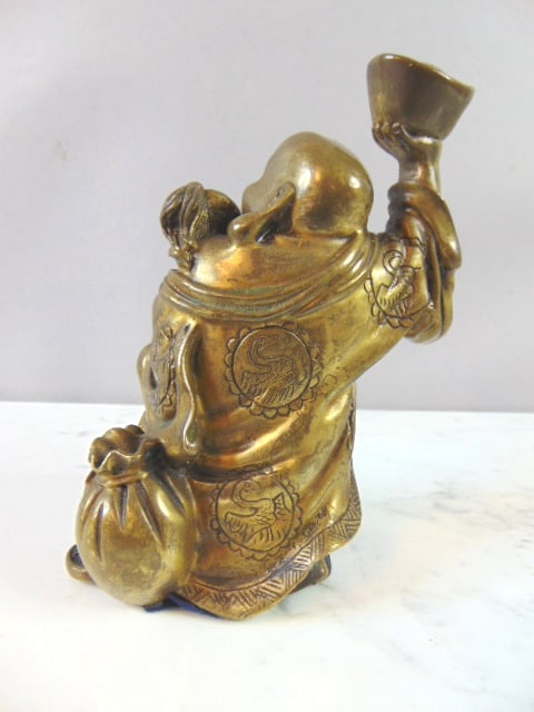 Decorative Laughing Buddha Brass Statue - 2