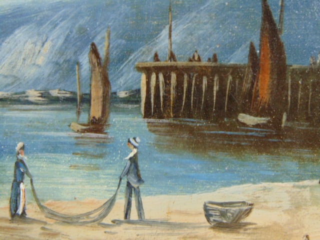 ANTIQUE OIL ON CANVAS SEASCAPE PAINTING SIGNED - 4