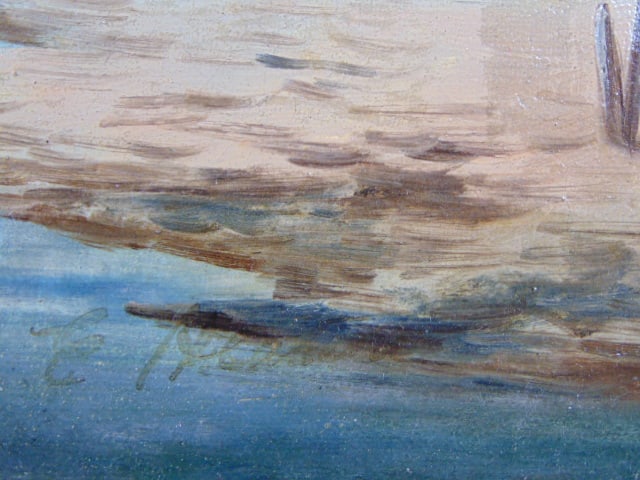 ANTIQUE OIL ON CANVAS SEASCAPE PAINTING SIGNED - 5