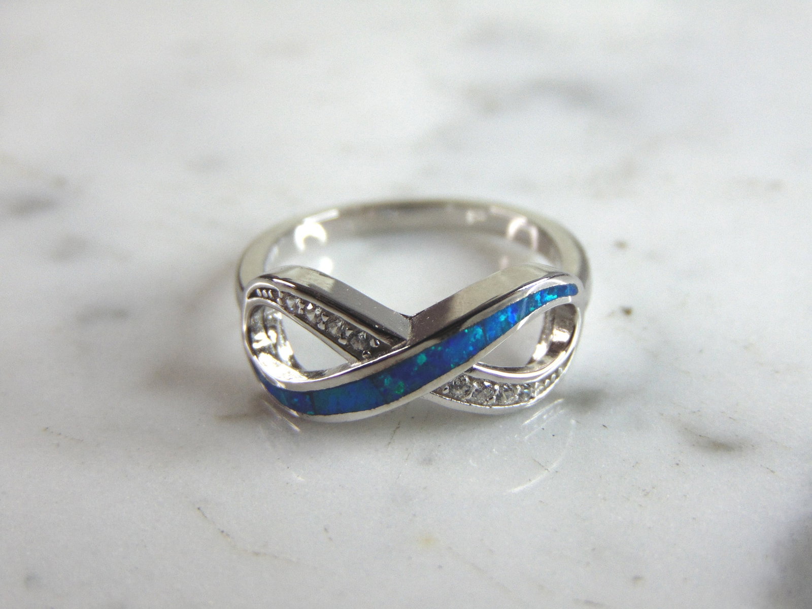 Womens Sterling Silver Modernist Infinity Opal Ring - 2